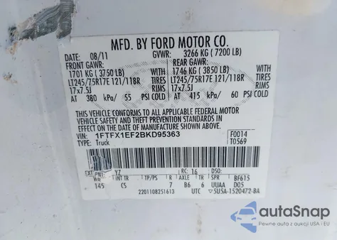 2011 Ford F-150 Xl из США, поврежденный, VIN 1FTFX1EF2BKD95363